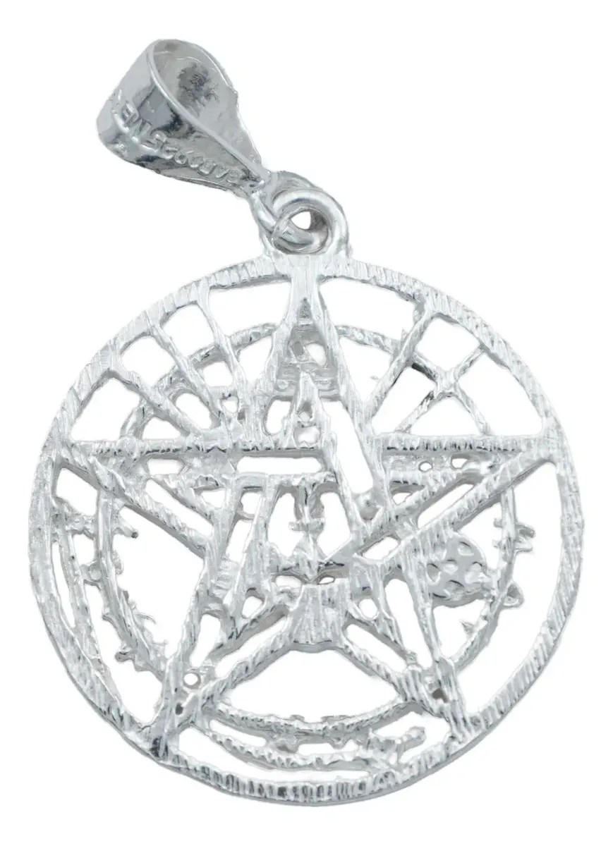 Dije Tetragramaton Pentagrama Plata 925 Símbolo Protección para Hombre - Imagen 1