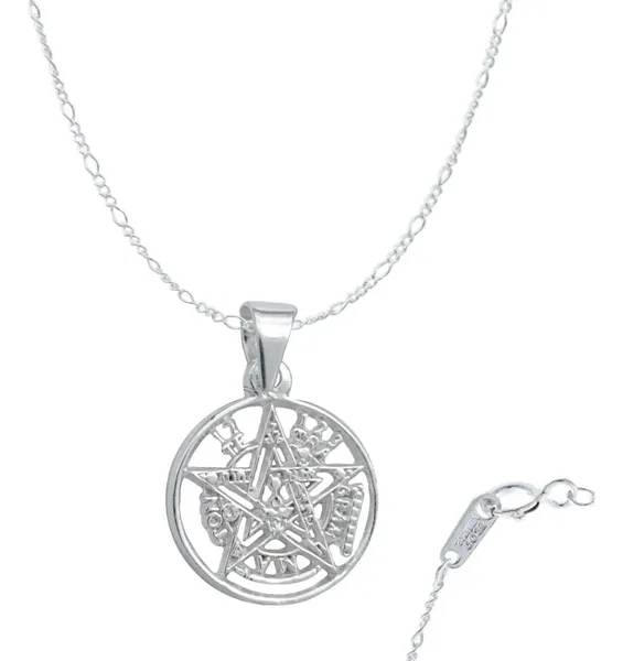Dije Tetragramaton Plata 925 con Zirconia y Cadena de Eslabones Finos - Imagen 1