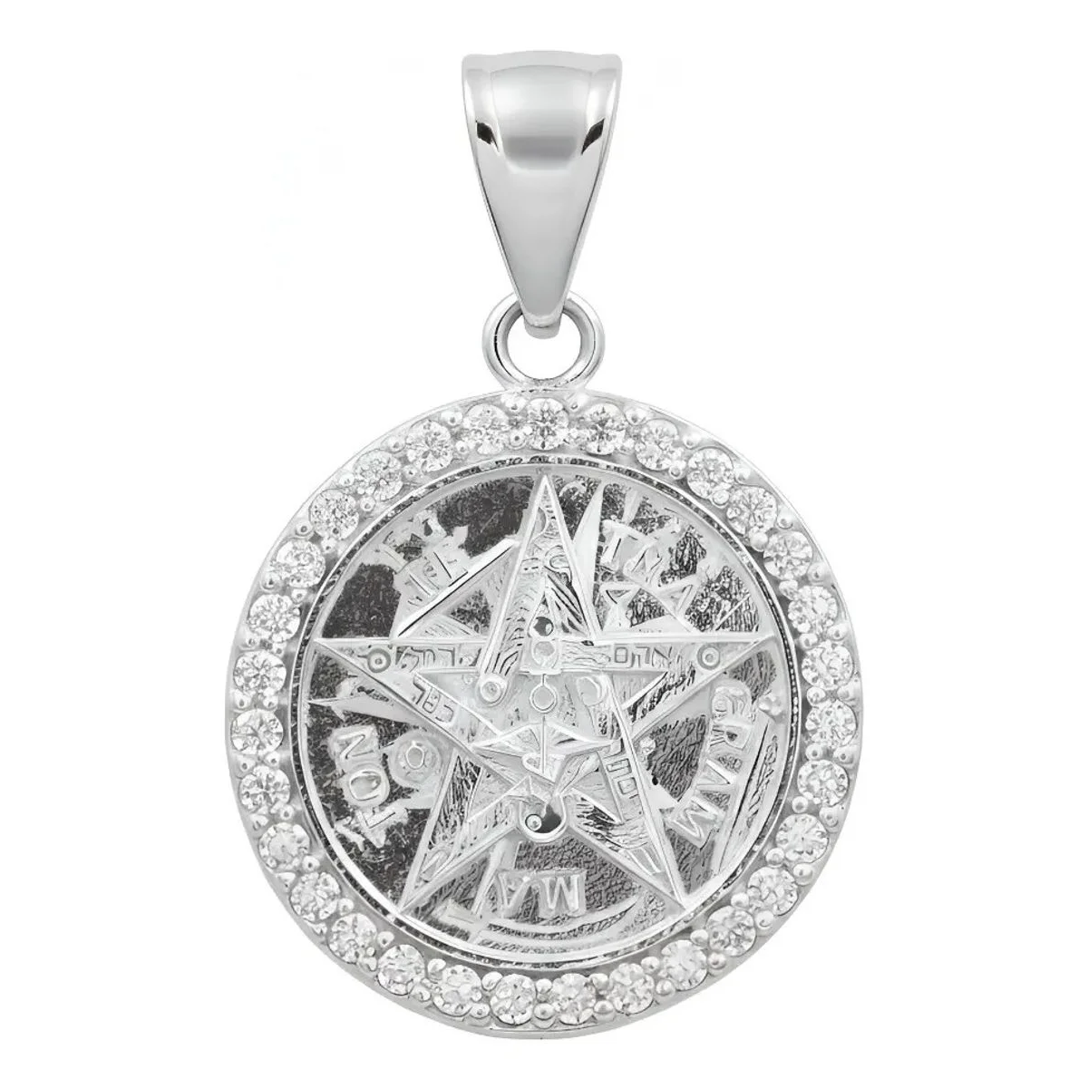 Dije Tetragramatón Plata .925 con Zirconia Blanca. Amuleto de protección, nudo de bruja, amuletos, joyería mexicana.