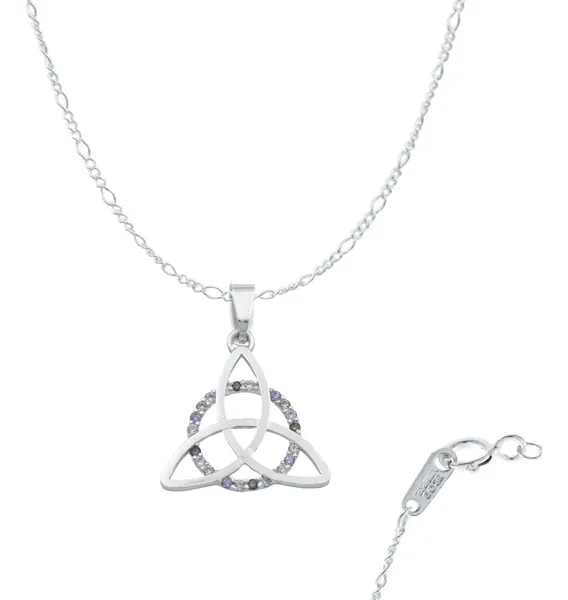 Dije Triqueta Plata 925 Zirconias Multicolor con Cadena - Imagen 1