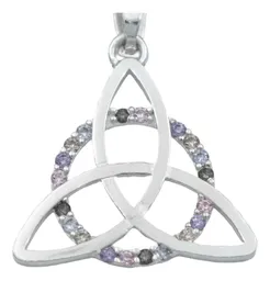 Dije Triqueta Plata 925 Zirconias Multicolor con Cadena - Imagen 3