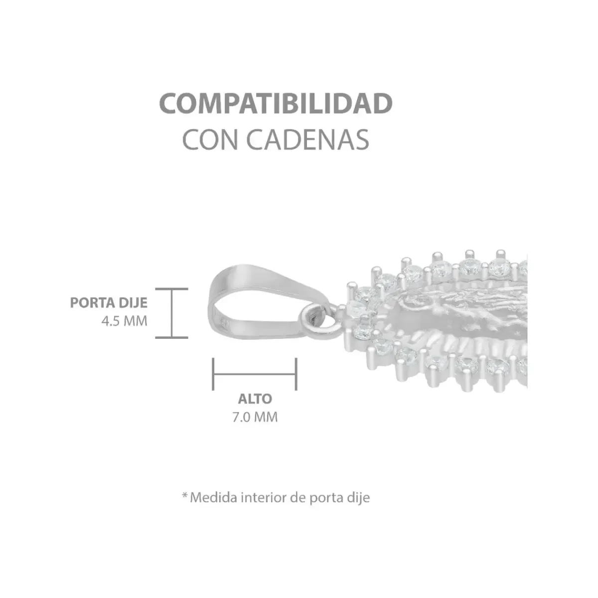 Dije Virgen de Guadalupe Plata 925 con Zirconia Blanca Acabado Mate - Imagen 6