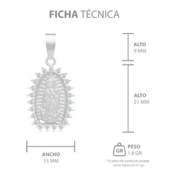 Dije Virgen de Guadalupe Plata 925 con Zirconia Blanca Acabado Mate - Imagen 7