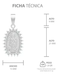 Dije Virgen de Guadalupe Plata 925 con Zirconia Blanca Acabado Mate - Imagen 7