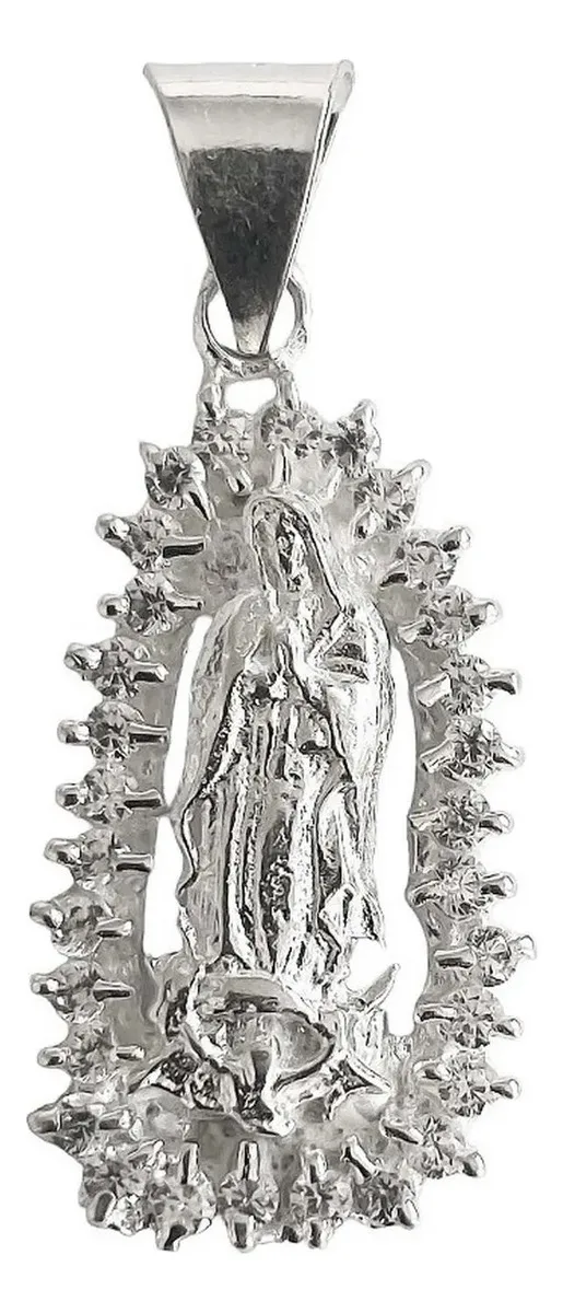 Dije Virgen de Guadalupe Plata .925 con Zirconia Brillante, joyería católica moderna para mujer, medalla religiosa.