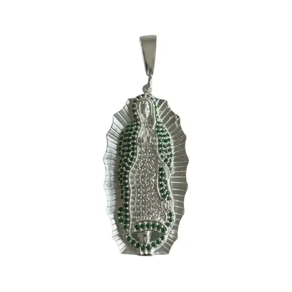 Dije Virgen de Guadalupe Plata 925 con Zirconias Verdes - Imagen 1