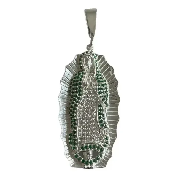 Dije Virgen de Guadalupe Plata 925 con Zirconias Verdes - Imagen 1