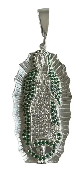 Dije Virgen de Guadalupe Plata 925 con Zirconias Verdes - Imagen 1