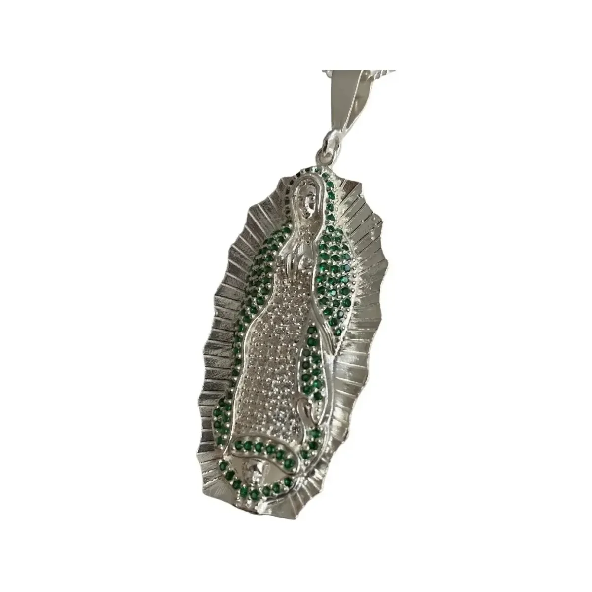 Dije Virgen de Guadalupe Plata 925 con Zirconias Verdes - Imagen 2