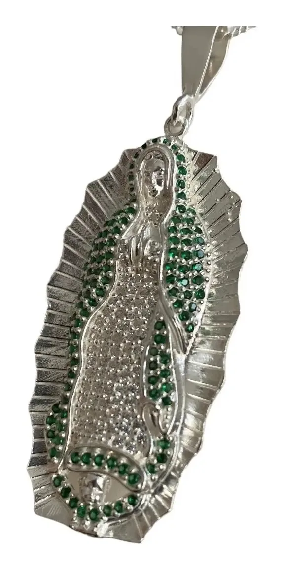 Dije Virgen de Guadalupe Plata 925 con Zirconias Verdes - Imagen 1