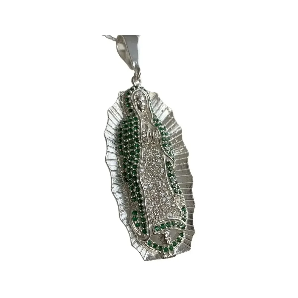 Dije Virgen de Guadalupe Plata 925 con Zirconias Verdes - Imagen 3