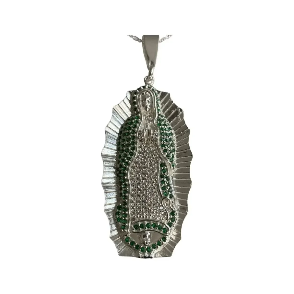 Dije Virgen de Guadalupe Plata 925 con Zirconias Verdes - Imagen 4