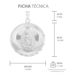 Dije Virgen de Guadalupe Plata 925 Diamantada - Imagen 7