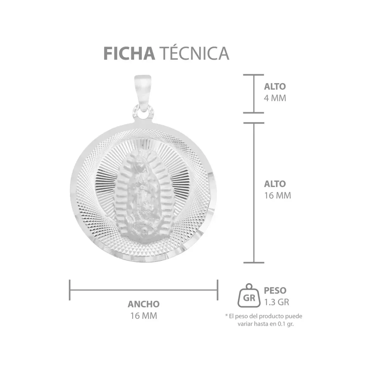 Dije Virgen de Guadalupe Plata 925 Diamantada - Imagen 7