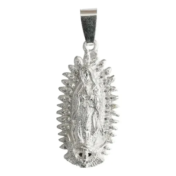Dije Virgen de Guadalupe Plata 925 Grande con Zirconias Blancas - Imagen 1