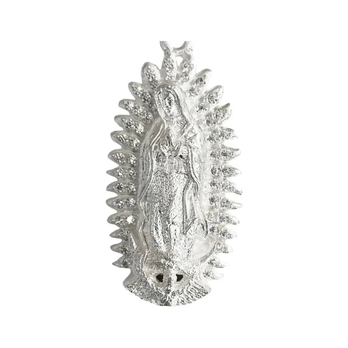 Dije Virgen de Guadalupe Plata 925 Grande con Zirconias Blancas - Imagen 2