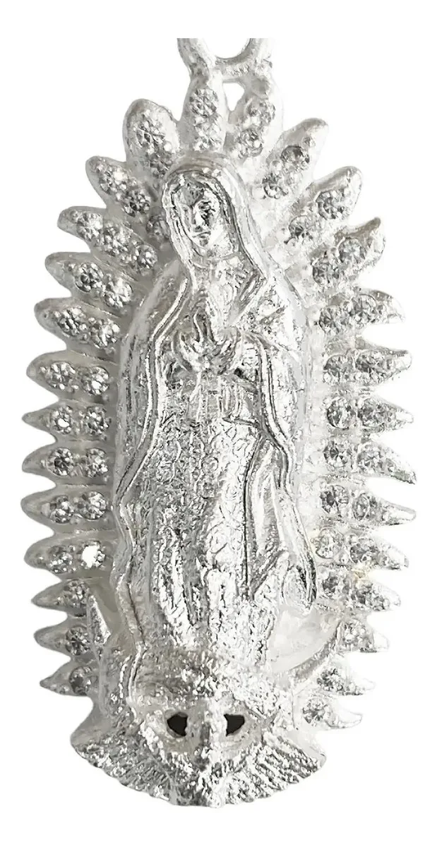 Dije Virgen de Guadalupe Plata 925 Grande con Zirconias Blancas - Imagen 1