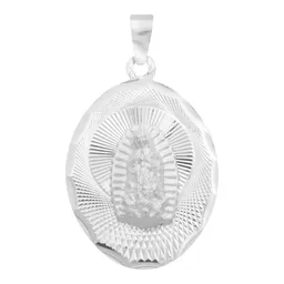 Dije Virgen de Guadalupe Plata 925 Ovalado con Acabado Diamantado - Imagen 1