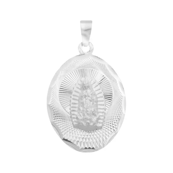 Dije Virgen de Guadalupe Plata 925 Ovalado con Acabado Diamantado - Imagen 1