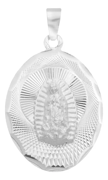 Dije Virgen de Guadalupe Plata 925 Ovalado con Acabado Diamantado - Imagen 1
