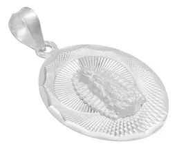 Dije Virgen de Guadalupe Plata 925 Ovalado con Acabado Diamantado - Imagen 2