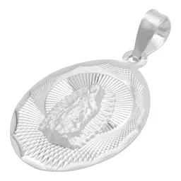 Dije Virgen de Guadalupe Plata 925 Ovalado con Acabado Diamantado - Imagen 3