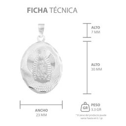 Dije Virgen de Guadalupe Plata 925 Ovalado con Acabado Diamantado - Imagen 7
