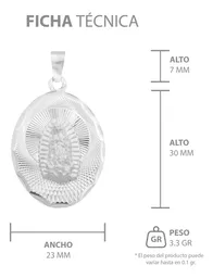 Dije Virgen de Guadalupe Plata 925 Ovalado con Acabado Diamantado - Imagen 7