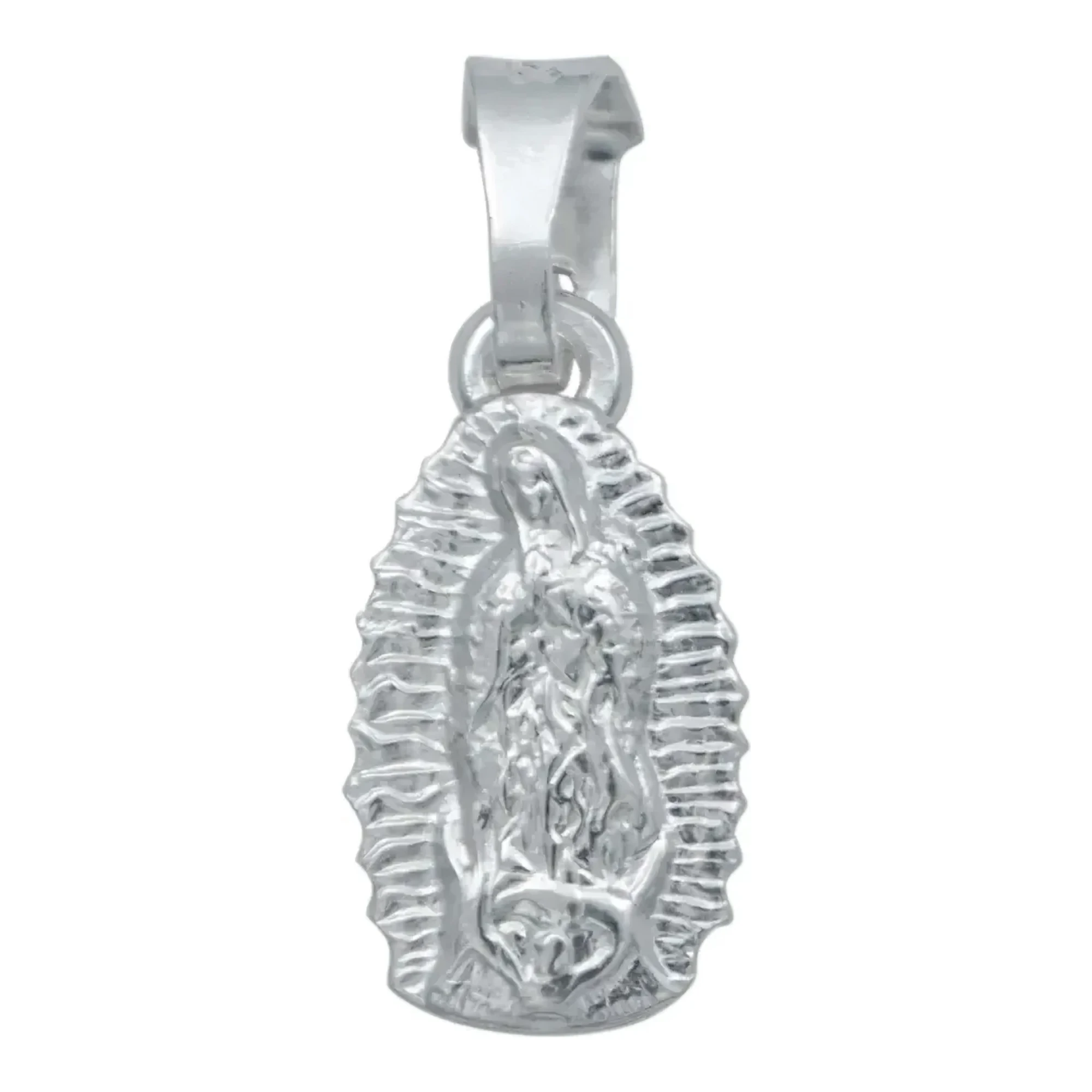 Dije virgen guadalupe plata ley 925 troquelado tono plateado brillante medalla religiosa artesanal con broche tipo perico