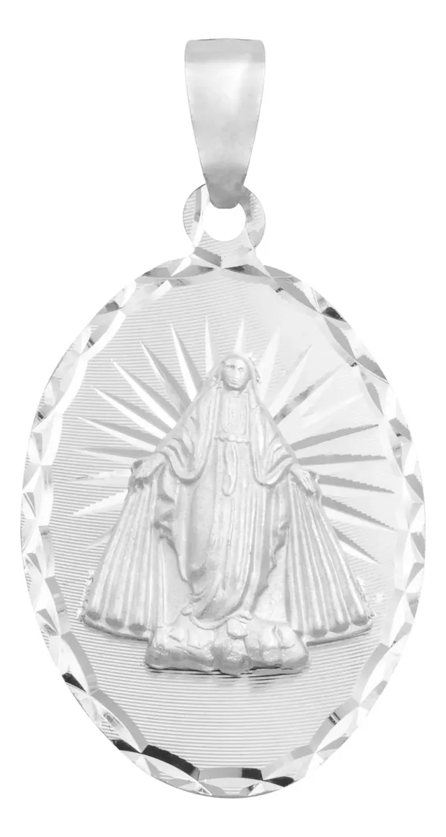 Dije Virgen Milagrosa Oval Plata .925 con estrella diamantada, colgante brillante de joyería católica moderna artesanal mexic