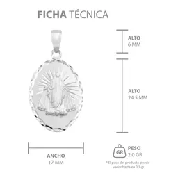 Dije Virgen Milagrosa Oval Plata 925 con Estrella Diamantada - Imagen 7