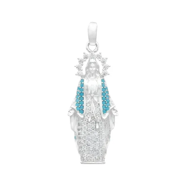 Dije Virgen Milagrosa Plata 925 con Zirconias Celestes - Imagen 1
