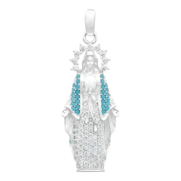 Dije Virgen Milagrosa Plata 925 con Zirconias Celestes - Imagen 1