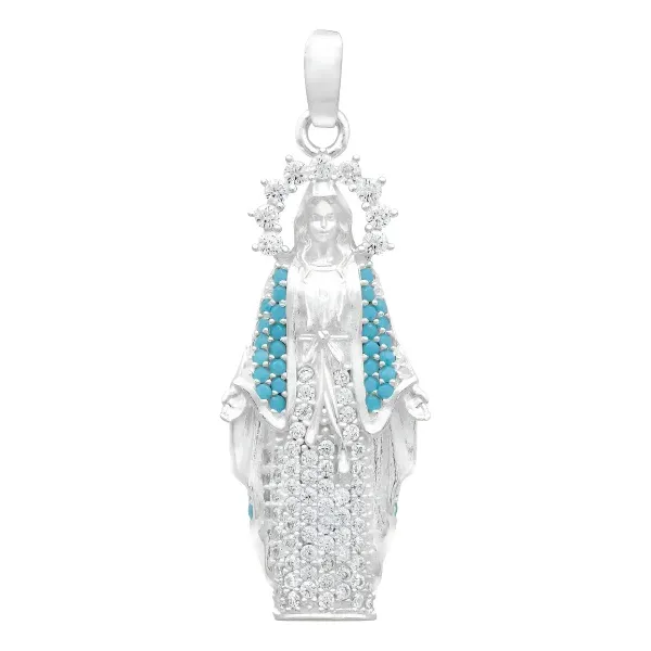 Dije Virgen Milagrosa Plata 925 con Zirconias Celestes - Imagen 1