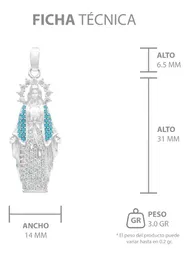Dije Virgen Milagrosa Plata 925 con Zirconias Celestes - Imagen 7