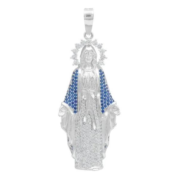 Dije Virgencita Milagrosa Plata .925 con Zirconias Finas - Imagen 1