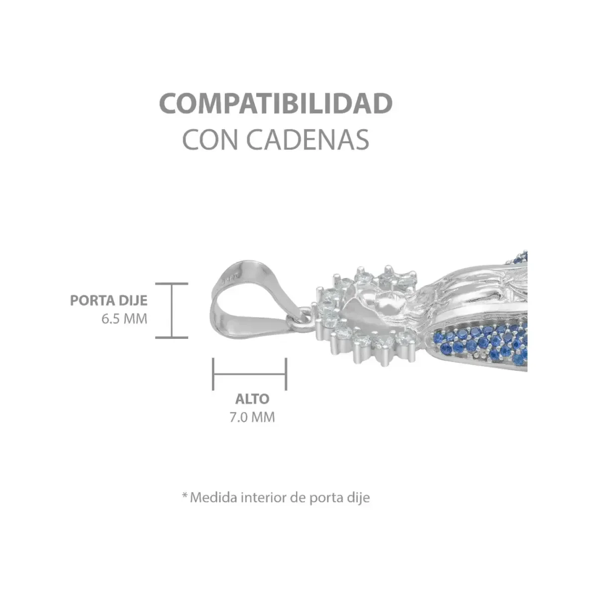 Dije Virgencita Milagrosa Plata .925 con Zirconias Finas - Imagen 6