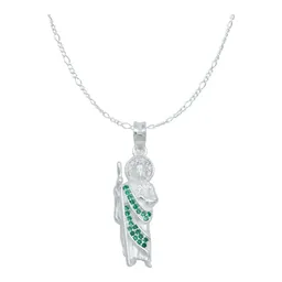 Dije y Cadena Plata 925 San Judas Tadeo con Zirconia Verde - Imagen 1