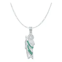 Dije y Cadena Plata 925 San Judas Tadeo con Zirconia Verde - Imagen 1