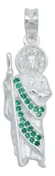 Dije y Cadena Plata 925 San Judas Tadeo con Zirconia Verde - Imagen 2