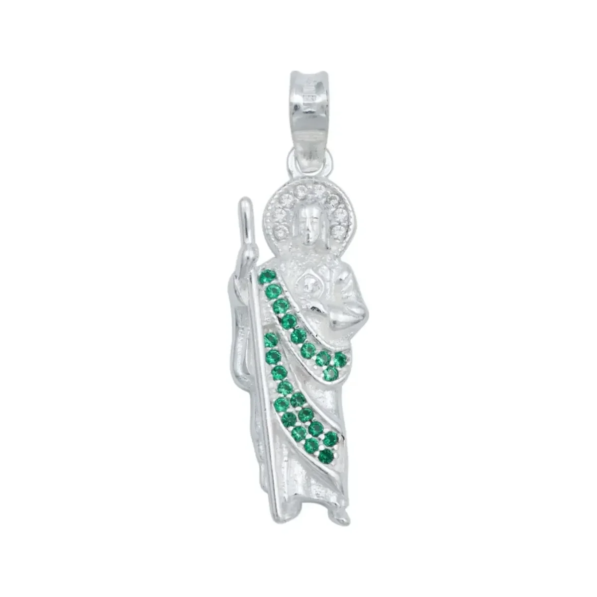 Dije y Cadena Plata 925 San Judas Tadeo con Zirconia Verde - Imagen 2