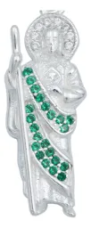 Dije y Cadena Plata 925 San Judas Tadeo con Zirconia Verde - Imagen 3