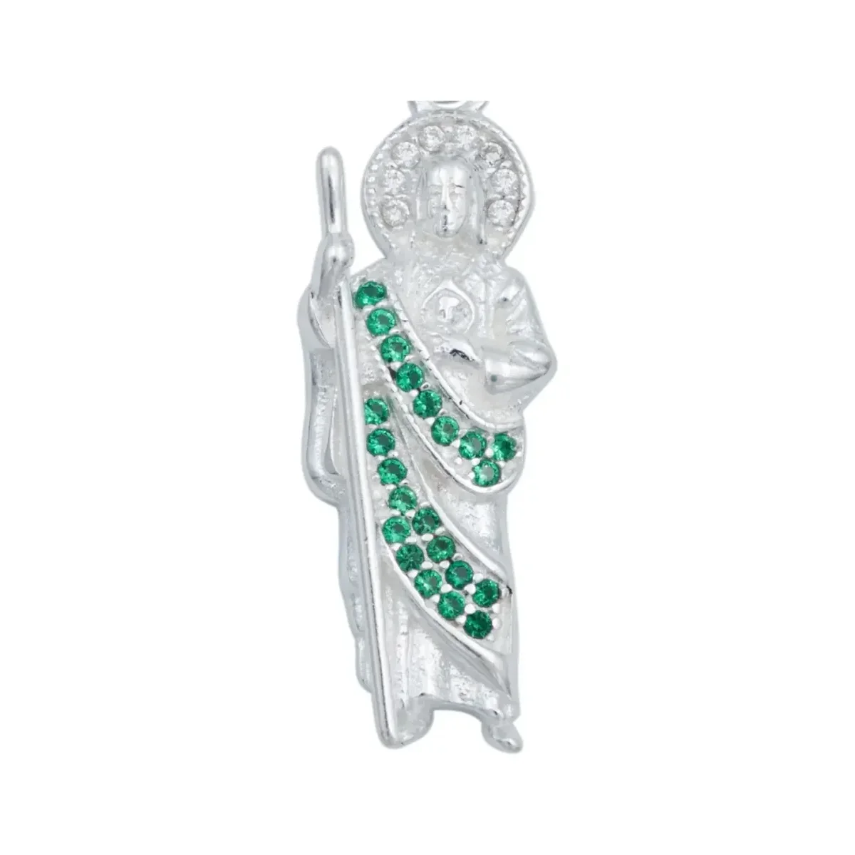 Dije y Cadena Plata 925 San Judas Tadeo con Zirconia Verde - Imagen 3