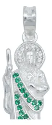 Dije y Cadena Plata 925 San Judas Tadeo con Zirconia Verde - Imagen 4