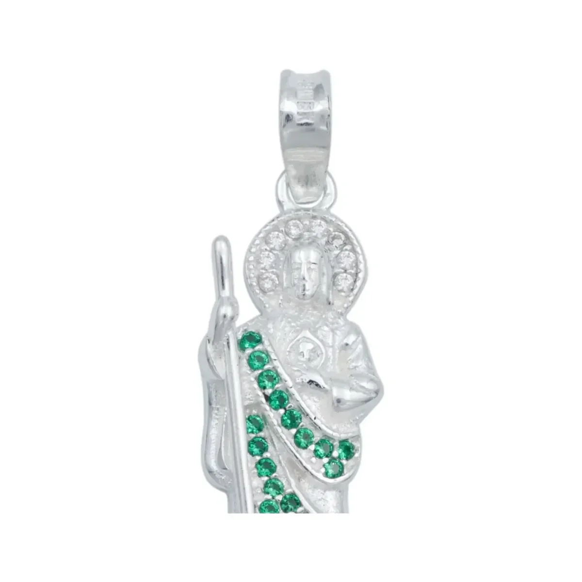Dije y Cadena Plata 925 San Judas Tadeo con Zirconia Verde - Imagen 4