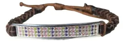 Pulsera Esclava Plata 925 Cuero Multicolor Zirconias Ajustable - Imagen 1