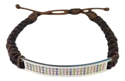 Pulsera Esclava Plata 925 Cuero Multicolor Zirconias Ajustable - Imagen 2