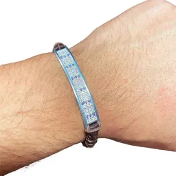 Pulsera Esclava Plata 925 Cuero Multicolor Zirconias Ajustable - Imagen 4