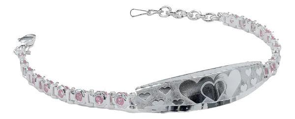 Esclava Plata 925 Ajustable Placa Corazón con Zirconias Rosa para Mujer - Imagen 1