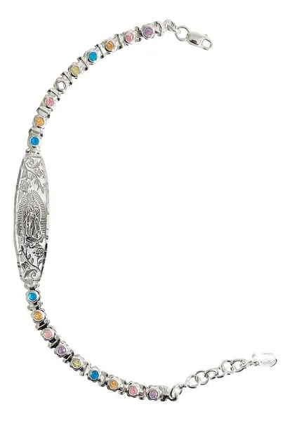 Esclava Plata 925 Virgen de Guadalupe con Zirconias Baño Oro Rosa Ajustable - Imagen 1